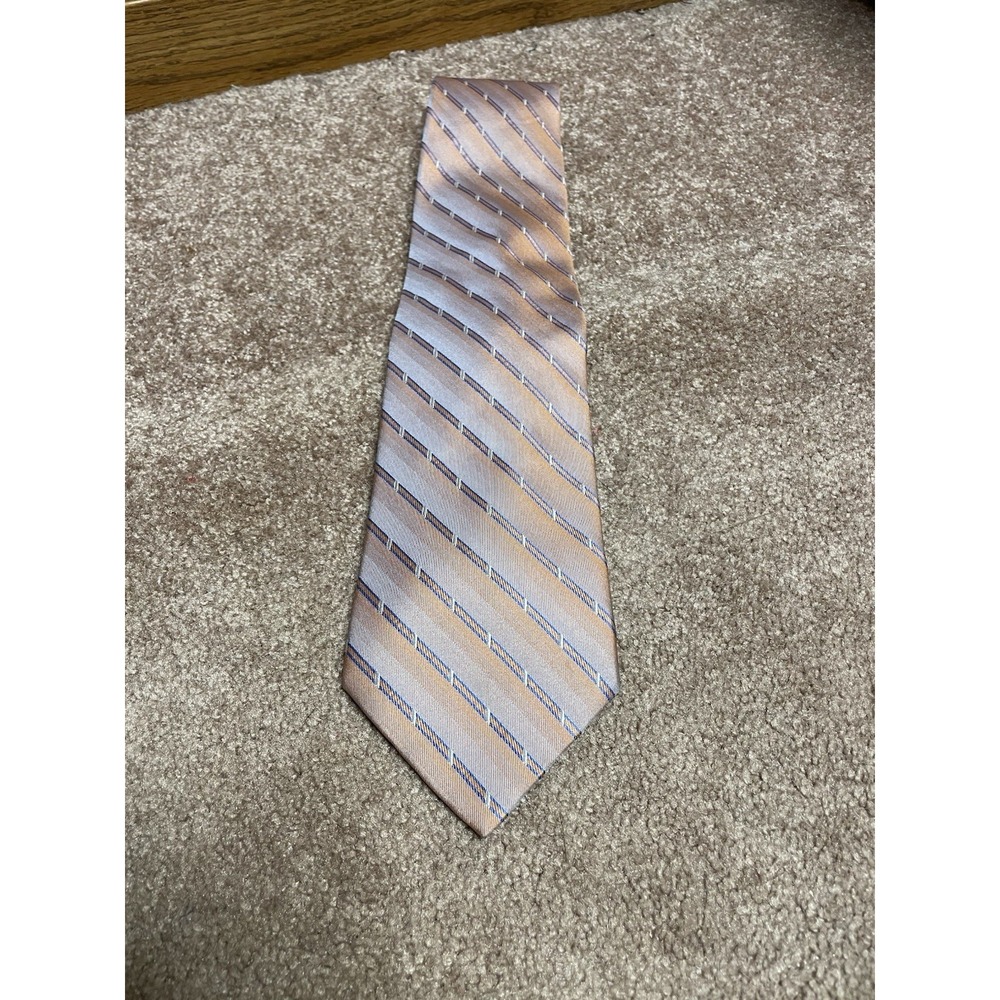 Ferucci Mens Tie Silk Orange Blue Diagonal Striped 3.78" Handmade
